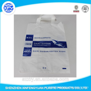 Rigid PE promotional price soft loop handle plastic bags with custom printing